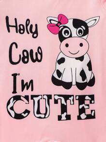 2pcs Baby Girl Cow Printed Jumpsuit Set - Pink - View 6