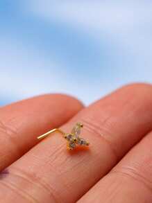 1件925纯银蝴蝶鼻钉L型鼻环穿孔饰品透明立方氧化锆男女通用鼻孔穿孔饰品