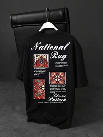 男士休闲花卉复古印花短袖T恤，简约复古印花图案，适合度假和日常穿着，街头风格