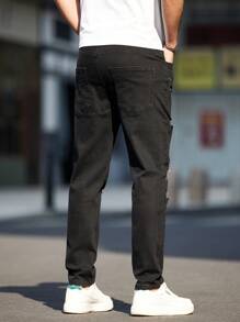 Amerykański styl plus size zniszczone dżinsy dla dużych i wysokich mężczyzn, modne luźne spodnie jeansowe