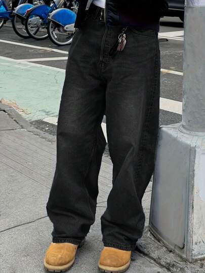 Retro Loose Fit denimjeans för män, mångsidiga fritidskläder för alla årstider