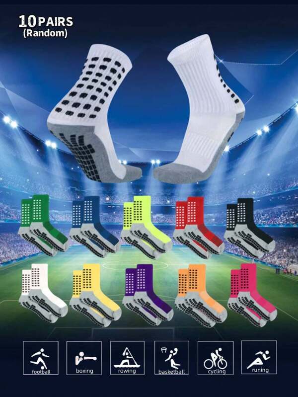 1/4/6/10 Pairs Of Professional Football Training And Competition Sports Socks, Mesh Breathable, Thickened Towel Bottom, Glue Point Non-Slip And Wear-Resistant, Suitable For Boxing, Basketball, Yoga, Running, Football, Unisex