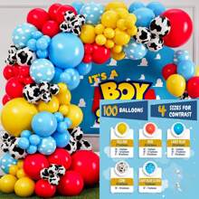 102 piezas Juego de arco de guirnalda de globos, arco de globos de látex con estampado de vaca en rojo, amarillo y azul, perfecto para decorar fiestas de cumpleaños, duchas, y fiestas con temática de dibujos animados de vaqueros