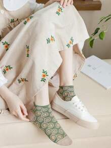 5/10/20 pares Calcetines cortos y versátiles para mujer con patrón de flor 3D en relieve, estilo retro, transpirables