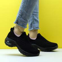 女士休闲一脚蹬针织运动鞋，透气舞蹈运动鞋