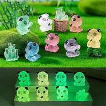 8pcs Luminous Colorful Resin Panda & Bamboo Sculpture, 2 Styles Glow-In-The-Dark Mini Panda Figurines, Handmade With Bamboo Stem, Multi-Functional Indoor/Outdoor Fairytale Garden Decor, Unique Home/Bedroom/Desk Decoration, Fun Party & Holiday Gift (Random Color & Style)
