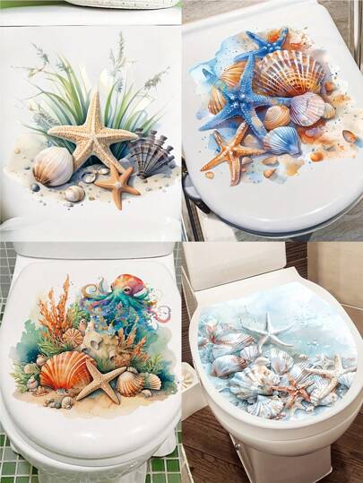 1 pieza Pegatina de inodoro de playa, pegatina de asiento de inodoro con estrella de mar y concha, para decoración de baño, fácil de adherir al asiento de inodoro de plástico, pegatina de decoración del hogar con tema marino, pegatinas, vinilos decorativos para el hogar, artículos de decoración de primavera para refrescar tu hogar, pegatinas de decoración de festivales, regalos de Pascua, decoración de pared para cumpleaños y graduación, decoración de dormitorio, decoración de sala de estar, decoración del hogar