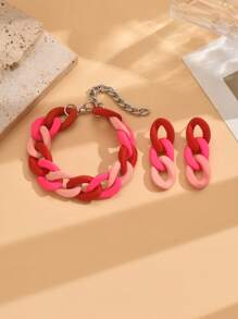 Set de pulsera y aretes de cadena con acrilico estilo de pintura de caucho en color caramelo, accesorios de moda como regalo para el Día de San Valentín, mamá, madre, Día de la Madre