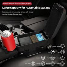 Apoyabrazos ajustable para coche con portavasos, organizador de espacio entre asientos de coche de piel PU, extensión de apoyabrazos con ajuste de altura, cómodo descansabrazos con caja de almacenamiento y portavasos, almohadilla ajustable de apoyabrazos central cómoda - Como se muestra en la imagen - Ver 3