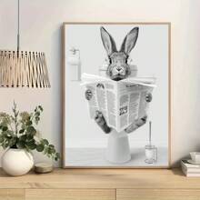 1pc Easter Humor Charming Bunny Reading Newspaper Canvas Art Poster, Wall Decoration For Bathroom, Bedroom, Kitchen, Living Room, Office And Cafe, Perfect Room Decoration Gifts Birthday Graduation