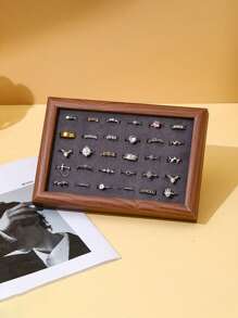 Walnut Color Jewelry Tray, Elegant Velvet Earring Ring Display Stand, Jewelry Organizer Showcase Gifts Women Girls Back To School - Multicolor - View 3