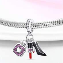 925 Sterling Silver Women's Jewelry Lipstick Perfume High Heels Imitation Series Charms Dress And Flower Charms Red High Heels Charms Suitable For Women's Bracelets DIY Jewelry Making And Daily Clothing Matching Jewelry Decoration Suitable For Girls