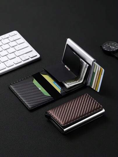 Portafoglio da uomo in lega di alluminio anti-furto e anti-smagnetizzazione, con slot per carte a scomparsa, molletta per carte di credito, design sottile e compatto, con più slot per carte e finestra per la carta d'identità, realizzato in lega di alluminio e pelle sintetica, regalo perfetto per l'amante, adatto per adolescenti, casual estivo, all'aperto, atletico o per viaggi, regali di laurea o compleanni, accessori per abiti formali/da lavoro.