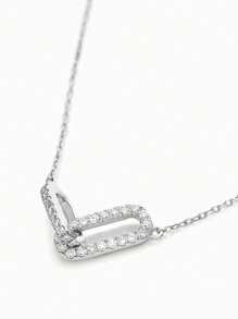 Fashionable 925 Sterling Silver Unique Elegant Zirconia Two Oval Crossed Pendant Necklaces For Women Daily Wear