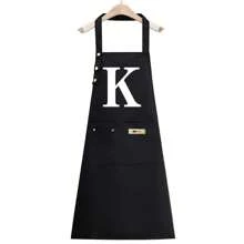 1件男女通用厨房围裙，防油防水，烹饪围裙，腰部可调节，A-Z字母图案，咖啡色围兜式围裙，厨房配件 - 黑色 - 查看 22