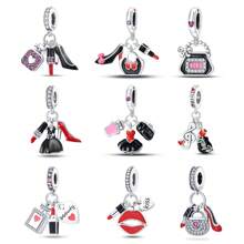 925 Sterling Silver Women's Jewelry Lipstick Perfume High Heels Imitation Series Charms Dress And Flower Charms Red High Heels Charms Suitable For Women's Bracelets DIY Jewelry Making And Daily Clothing Matching Jewelry Decoration Suitable For Girls