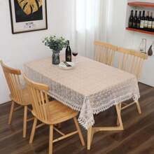 Mantel rectangular de color liso de poliéster estilo europeo con bordado floral pequeño de encaje, mantel bordado transparente de color liso, elegante, adecuado para todo tipo de mesas de comedor, para bodas, cenas, fiestas de verano al aire libre, toallas para piano, decoración de tocador, decoración de pared colgante, mantel para picnic