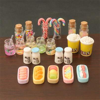 22pcs/Set Mini Fake Food Candy, Cookie, Popcorn Decor Set