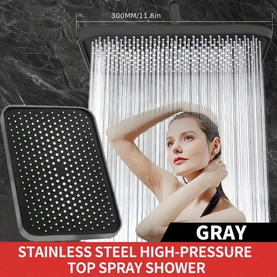 11.8 Inch High Pressure Rain Shower Head -Shower Heads With 3 Modes Handheld Spray Combo- Wide RainFall Shower Home Bathroom Decor Summer Bathroom Accessories - Grey - View 1