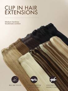 Clip In Hair Extensions Human Hair 7pcs Straight Real Human Hair Extensions Clip-In Nature Human Hair Clip Extensions Seamless Clip In Hair Extensions - S4/27 - View 4