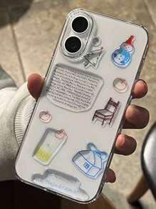 DIY 雪人与熊贴纸透明硬 PC 手机壳，兼容 iPhone 16，可爱卡通设计，超强防摔保护套，兼容 iPhone 15 Pro Max、14 Plus/11