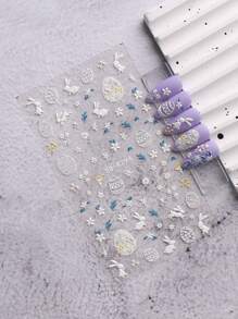 3PCS Easter Relief Nail Stickers, Cute Rabbit Nail Art Self-Adhesive Decoration Tools, Radish Print 5D Self-Adhesive Nail Design, Suitable For Acrylic Nails, Meniscus Supplies For Women And Girls, Holiday Gifts