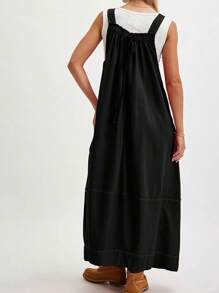 Women's Barrel Midi Dress Loose Adjutable Strap Big Pockets Maxi Dress Overall Jumpsuits - màu đen - Xem 2