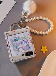 Funda protectora compatible con Samsung Galaxy Z Flip5/6 plegable, con carga inalámbrica, cadena colgante con orificio, ligera y delgada, a prueba de caídas. - Blanco - Ver 4