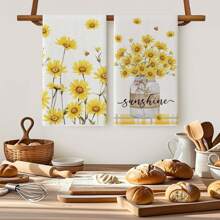 4 Pcs Sunflower Kitchen Towels, 16x24 Inch Watercolor Floral Decorative Tea Towels, Sunshine Farmhouse Home Absorbent Kitchen Dishcloth Fast Drying For Cooking - Multicolor - View 6