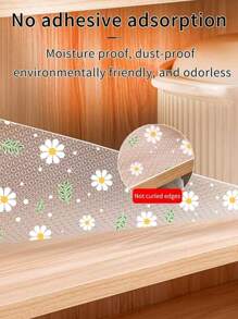 1 Roll Of Daisy Pattern Thickening Kitchen Cabinet Liner, Non-Stick Drawer Liner, Non-Slip Cabinet Liner, Washable EVA Refrigerator Liner, Easy To Cut Refrigerator Pad.