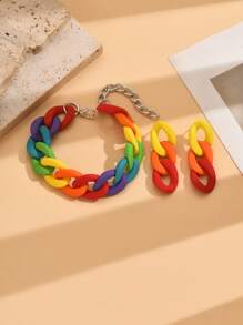 Set de pulsera y aretes de cadena con acrilico estilo de pintura de caucho en color caramelo, accesorios de moda como regalo para el Día de San Valentín, mamá, madre, Día de la Madre