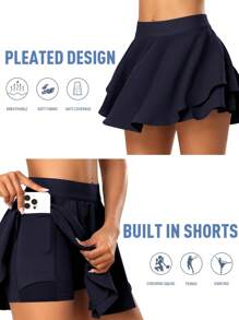 JoyGirl 女士褶皱网球裙配短裤高腰高尔夫短裙迷你裙健身裙运动短裙带口袋 - 寶藍色 - 查看 4