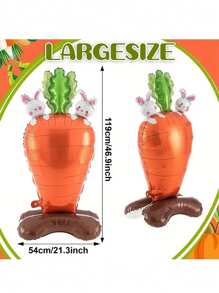 1pc Giant Standing Carrot Balloon With Rabbit, Suitable For Easter, Birthday, Farmhouse, And Festival Party Decorations, Indoor Atmosphere Background, And Photo Props