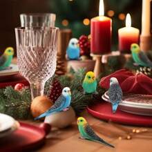 2 件迷你树脂鹦鹉和鹦鹉雕像 - 戏剧风格动物装饰，适用于家庭和花园，新年桌面鸟类雕塑，户外使用，无需电源或电池 - 彩色 - 查看 5