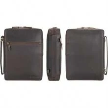 Polare Full Grain Cowhide Leather Bible Cover Bag Bible Protective Book Holder Carrying Case Folder Organizer Portfolio (Dark Brown With Shoulder Strap)
