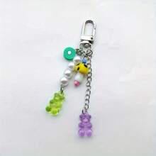 1 pièce Porte-clés mignon en forme d'ours de dessin animé, pendentif en plastique animal, porte-clés petit ours en bonbon coloré, dragonne de téléphone en plastique champignon, protection d'écouteur pendentif, accessoire de sac