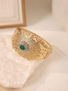 1pc Hollow Flower Shape Alloy Bracelet, French Vintage Court Style, Moroccan Luxurious Open Design Bangle, Retro Bridal Wedding Party Holiday Arm Jewelry Valentine's Day Accessories