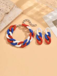 Set de pulsera y aretes de cadena con acrilico estilo de pintura de caucho en color caramelo, accesorios de moda como regalo para el Día de San Valentín, mamá, madre, Día de la Madre