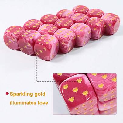 6個 アクリル製 金色ハート型サイコロ16mm、パーティーゲームや誕生日プレゼントに適しています