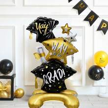 2025 Graduation Theme Aluminum Foil Balloon Set, Large Stand Base Graduation Cap, Owl Graduate, Diploma, Graduation Ceremony, Campus Graduation Party Decorative Floating Helium Balloons