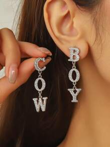 1 对西部牛仔女牛仔字母设计水晶镶嵌耳环，适合女性、日常和节日礼物 - 字母耳環 - 查看 15