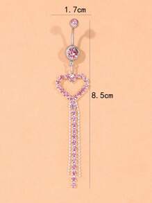 1 pieza Piercing de ombligo de plata con corazón de diamante rosa y borla