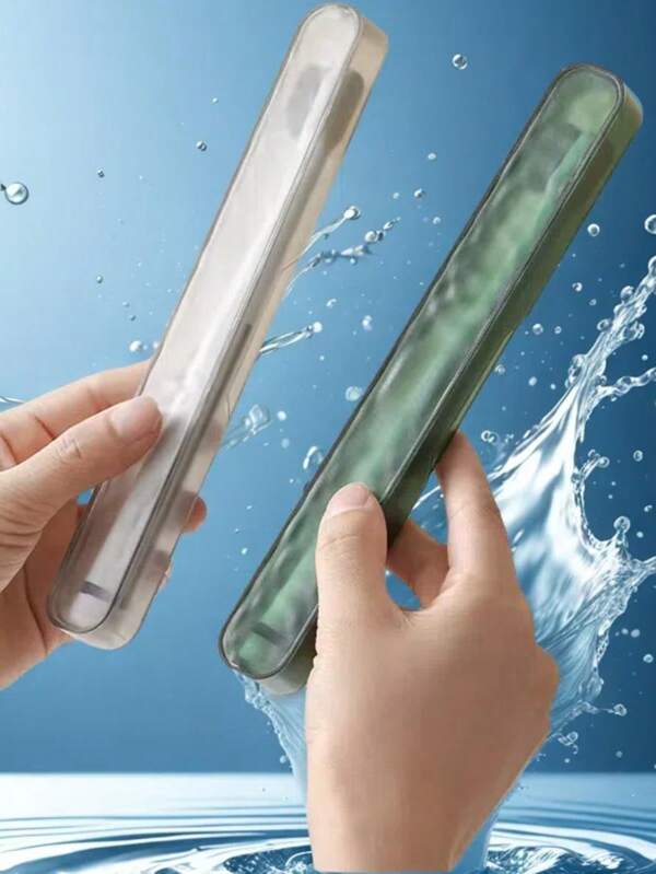 1pc/2pcs Water Wave Pattern Toothbrush Holder Box, Portable Travel Toothbrush Storage Case With Cover, Drain Tooth Brush Container, Suitable For Travel And Business Trip