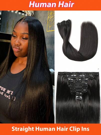 Straight Clip In Hair Extensions Real Human Hair Brazilian Remy Human Hair Clip In Hair Extensions Natural Black For Women