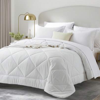 5/7 Piece Solid Color Bed Comforter Set Queen, Creative Geometric Pattern Design, Soft And Comfortable Summer Bedding Set.Bed In A Bag For All Seasons, Includes Comforter, Flat Sheet, Fitted Sheet, Pillowcases,  Ideal Gift.