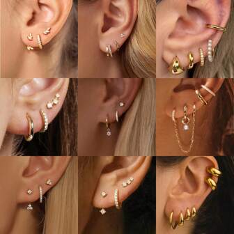 3st/6st/10st/12st Elegant koreansk stil koppar Cubic Zirconia örhängen set, present till flickvän/mamma, daglig matchning