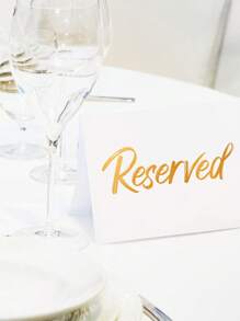 Tarjetas de reserva con estampado de lámina minimalista blanca para bodas, fiestas, restaurantes - Señal de reserva de mesa y sillas con doble cara en color dorado - Tarjetas de reserva de mesa de papel blanco - Accesorios para bodas - Tarjetas de eventos