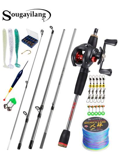 SOUGAYILANG 5 Pieces Pistol Grip Baitcasting Rod & Reel Combo - Rod Max Drag 4 - 10LB, Baitcaster Reel Gear Ratio 7.2:1, With 100m 4-Strand Colored Braided Fishing Line Fishing Accessories Kit (Fishing Line Specification Random)