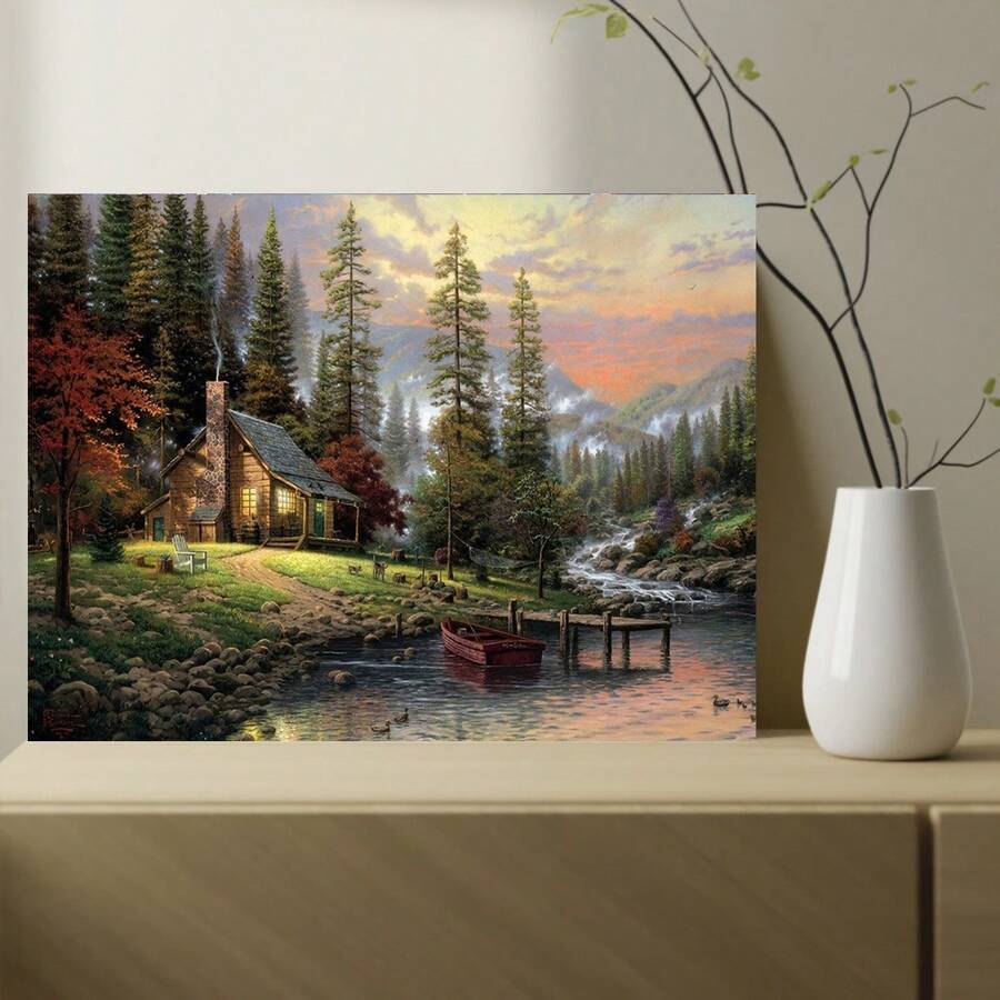 A Thomas Kinkaid Garden Canvas Wall Artwork Adorns The Poster - 1 Piece Of Wood Framed Oil Painting (3) Thickness 2.25 Cm/0.9 Inch- Home Decoration For All Occasions - Ideal New Year, Valentine's Day, Thanksgiving, Easter, Christmas Gift , Room Decoration Aesthetic, Wall Decoration Art, Perfect Gift, Autumn And Winter Wall Decoration, Living Room Decoration, Bedroom Decoration, Kitchen Decoration, Entry Decoration, Bathroom Decoration, Direct Wall Painting, High Quality Wall Painting Poster - 彩色 - 查看 1