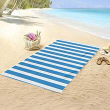 1pc Large Beach Towel, Blue Stripe Big Bath Towel, Essential Gift For Travel & Holiday, Swimming Pool Towel, Camping Supply For Adults, Women & Men Summer, Holiday